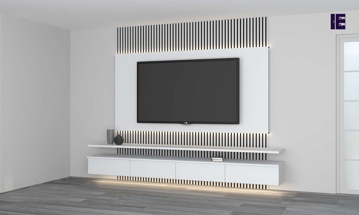 Alpine White Wall Mounted Wooden Tv Unit | Led Light in Aeri Lacquered Wood Wall Mount Unit