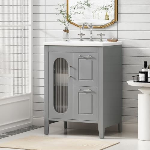 Amazon.com: 24" Bathroom Vanities Cabinet With Undermount Sink, Moru ... intended for Augusta 24" Bathroom Vanity Cabinet, Gray