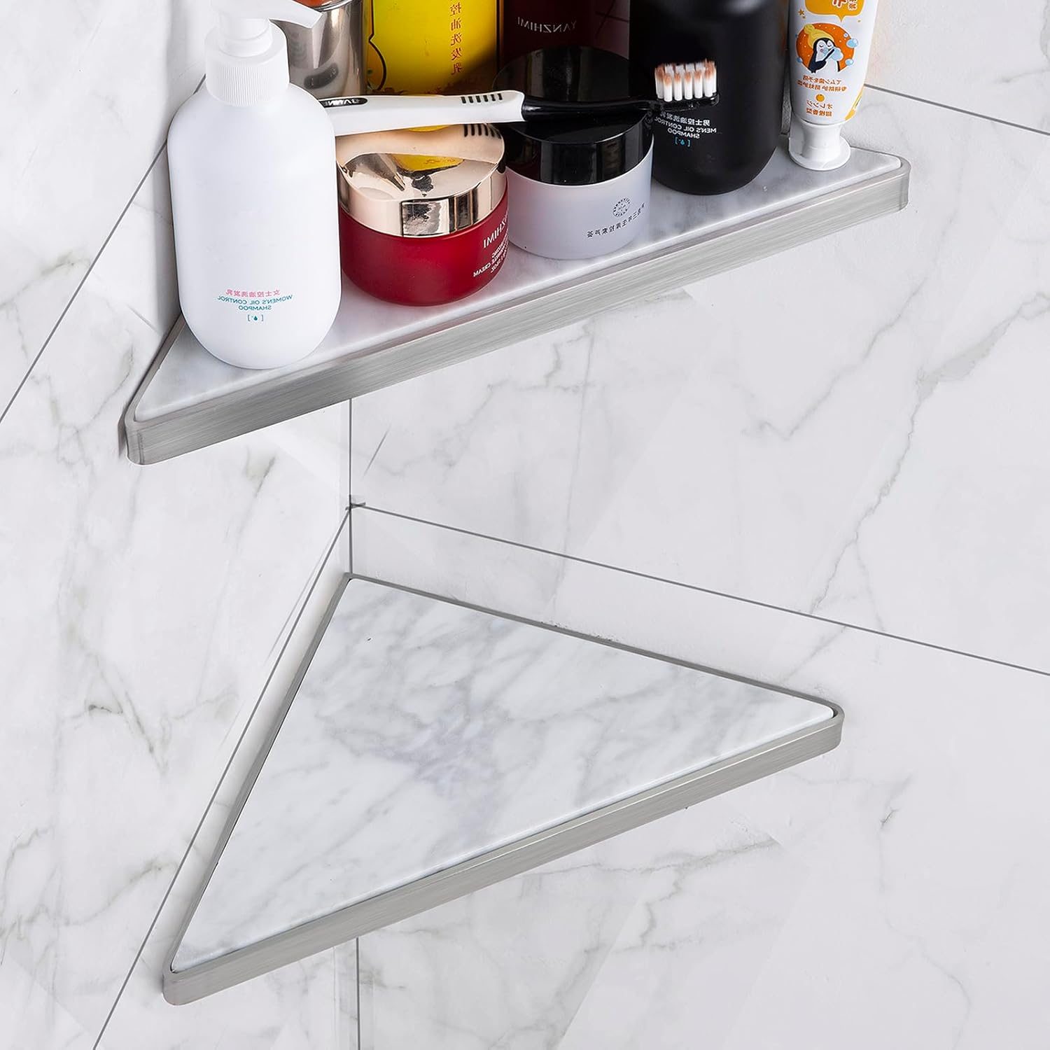 Amazon.com: Brushed Shower Corner Shelf,1 Pack Polished Marble Corner ... within Finding Balance Through Mindful Shower Practices