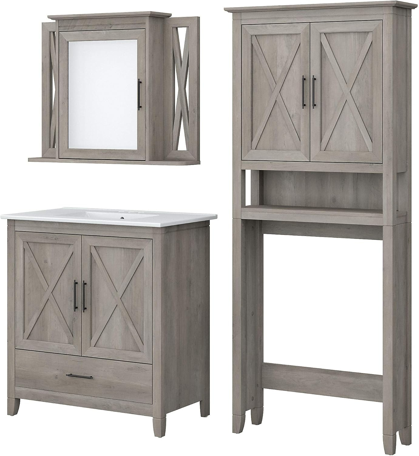 Amazon.com: Bush Furniture Key West Bathroom Vanity Sink With Mirror ... with regard to Smart Storage Secrets for Coastal Bathroom Cabinets