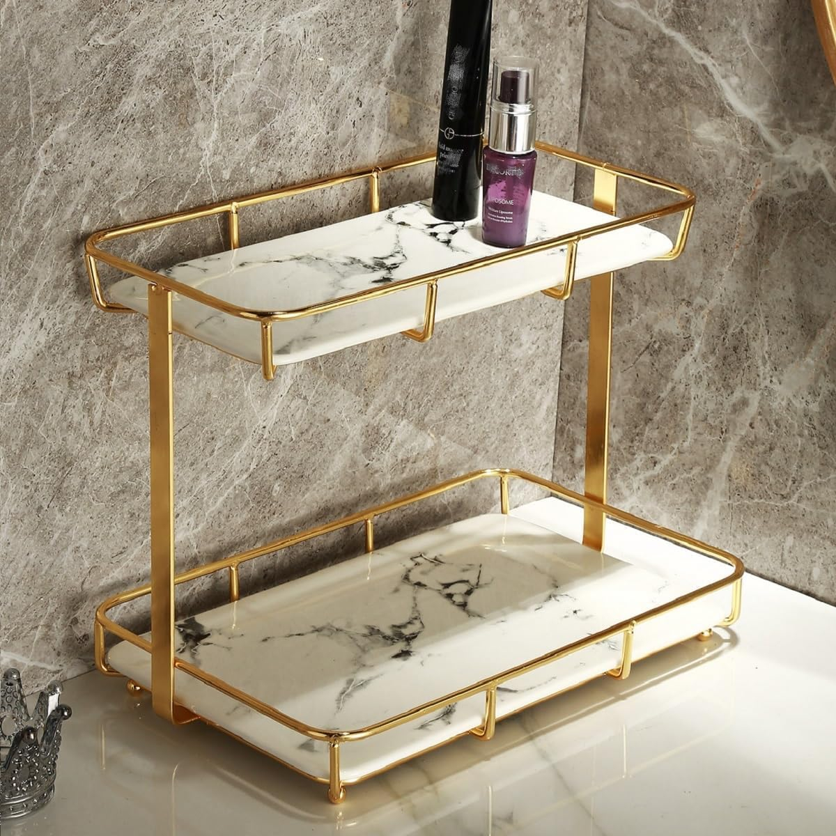 Amazon.com: Chiciris 2 Tier Cosmetic Storage Shelf, Bathroom Countertop ... inside Bathroom Rack