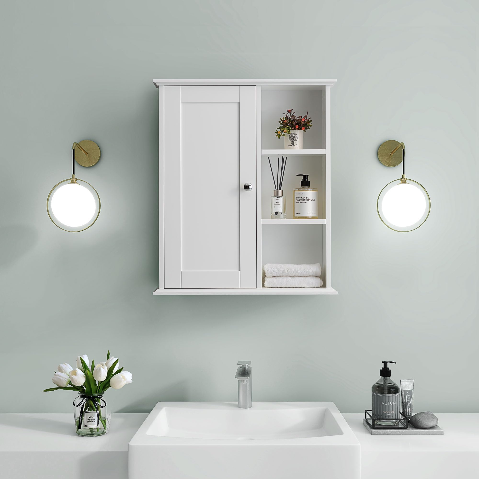 Amazon.com: Haioou Bathroom Wall Cabinet With Motion Sensor Led Light ... in Exploring Design Options for Beautiful White Bathroom Storage Solutions