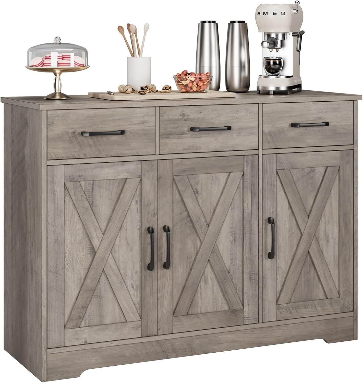 Amazon.com - Hostack Modern Farmhouse Buffet Sideboard Cabinet, Barn ... in Boston 19" Storage Cabinet, Ash Gray