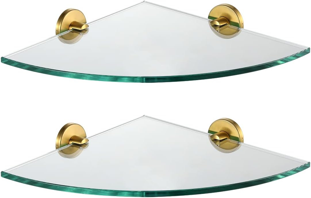 Amazon.com: Jqk Corner Glass Shelf, Brushed Gold Bathroom 304 Stainless ... in Understanding the Strength of Tempered Glass in Corner Shelf Applications