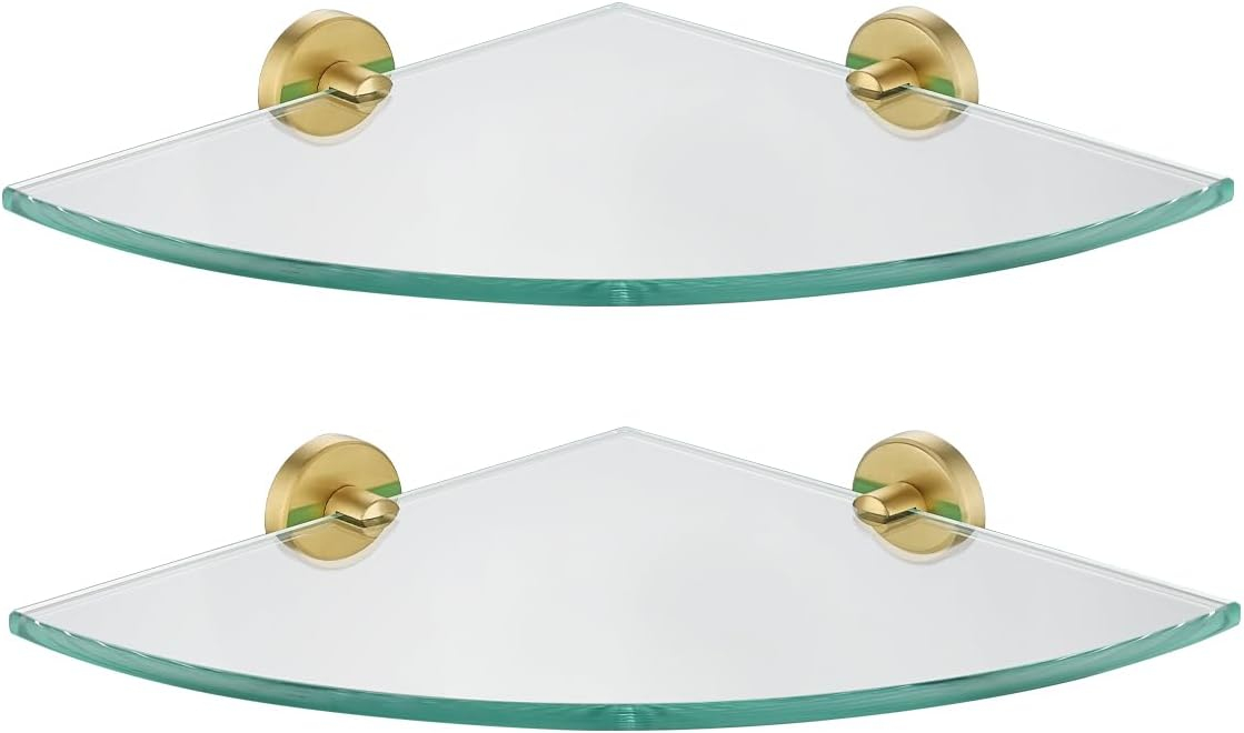 Amazon.com: Jqk Corner Glass Shelf, Brushed Gold Bathroom 304 Stainless ... throughout Tempered Glass Shelf Triangle Corner