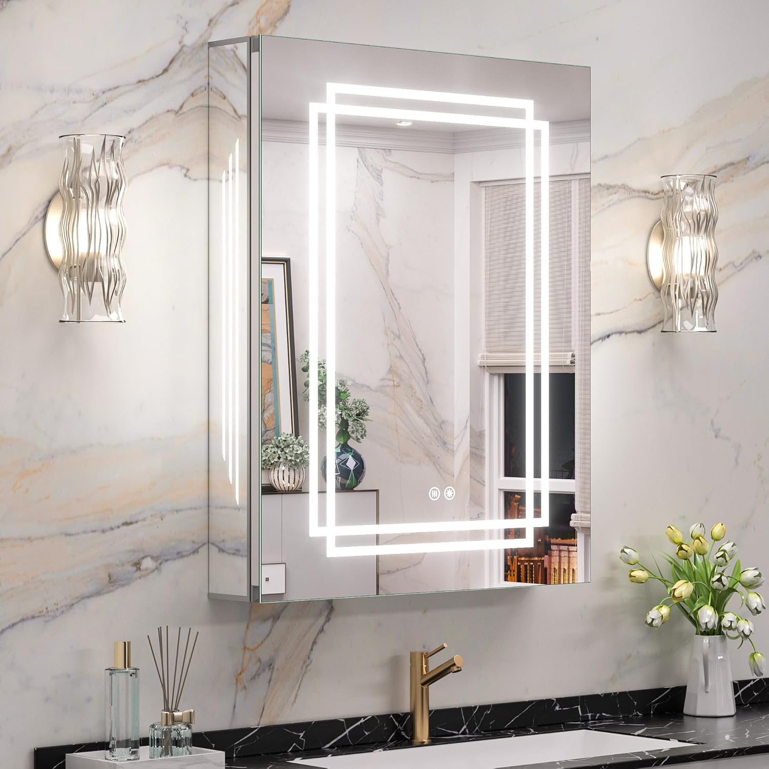 Amazon.com: Keonjinn 24X32 Inch Led Medicine Cabinet Mirror For ... throughout Vanity Art Led Lighted Wall-Hung Bathroom Cabinet