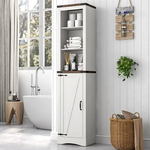 Amazon.com: Okd Bathroom Storage Cabinet, Farmhouse Storage Cabinet ... pertaining to Leon Storage Cabinet For Bath, Kitchen And Living Room