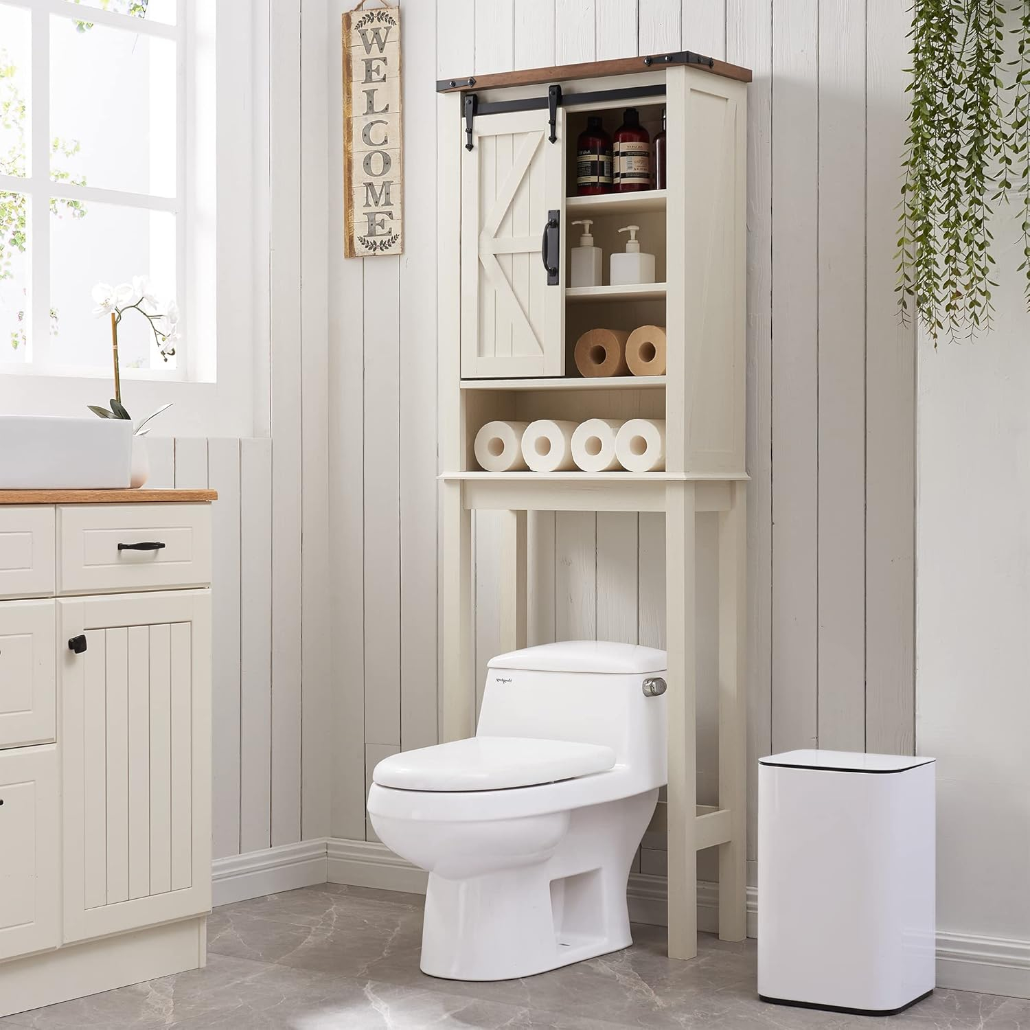 Amazon.com: Okd Over The Toilet Storage Cabinet, Farmhouse Storage ... throughout Over The Toilet Storage Cabinet, Space-Saving Bathroom Storage Cabinet