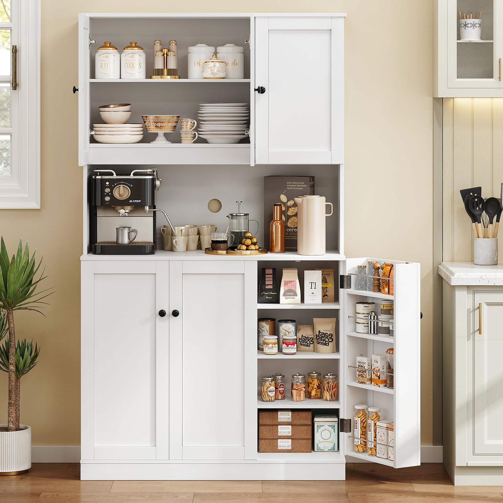 Amazon.com: Onbrill 71" Tall Kitchen Pantry Storage Cabinet With ... within 71" Side Cabinet