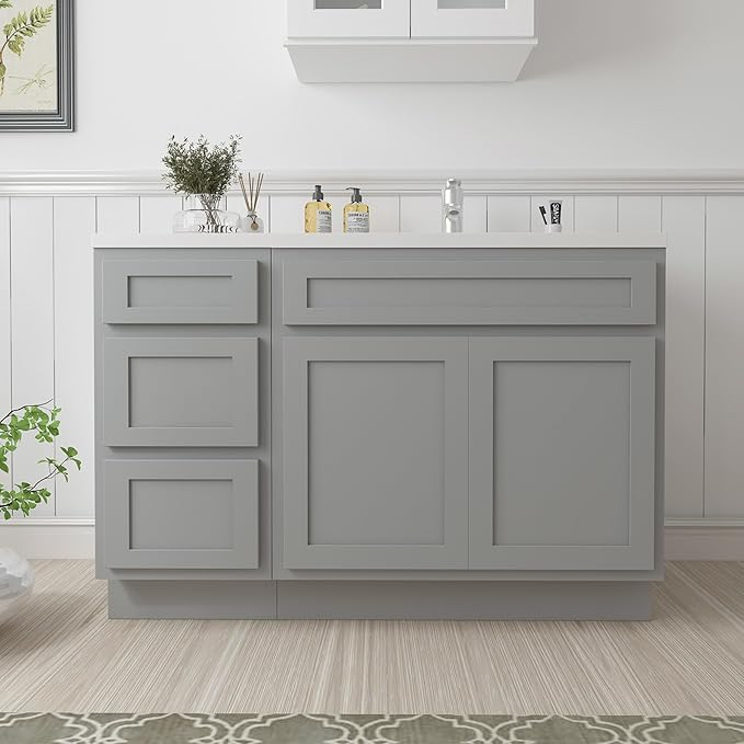 Amazon.com: Vanity Art 54 Inch Bathroom Vanity With Double Shutter Door ... pertaining to Understanding the practical benefits of smoky gray storage cabinets for modern bathrooms