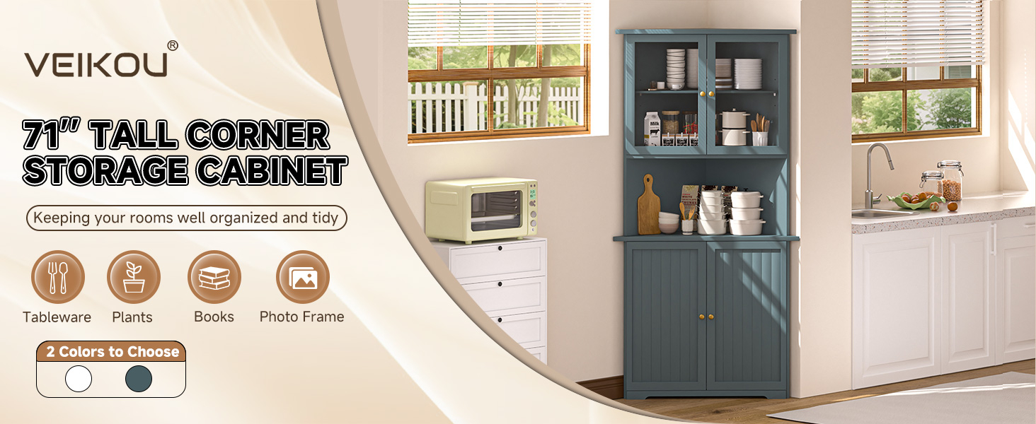 Amazon.com: Veikou 71" Corner Cabinet, Storage Cabinet With Doors And ... in Design Tips for Incorporating 71 Side Cabinets Into Any Room Layout