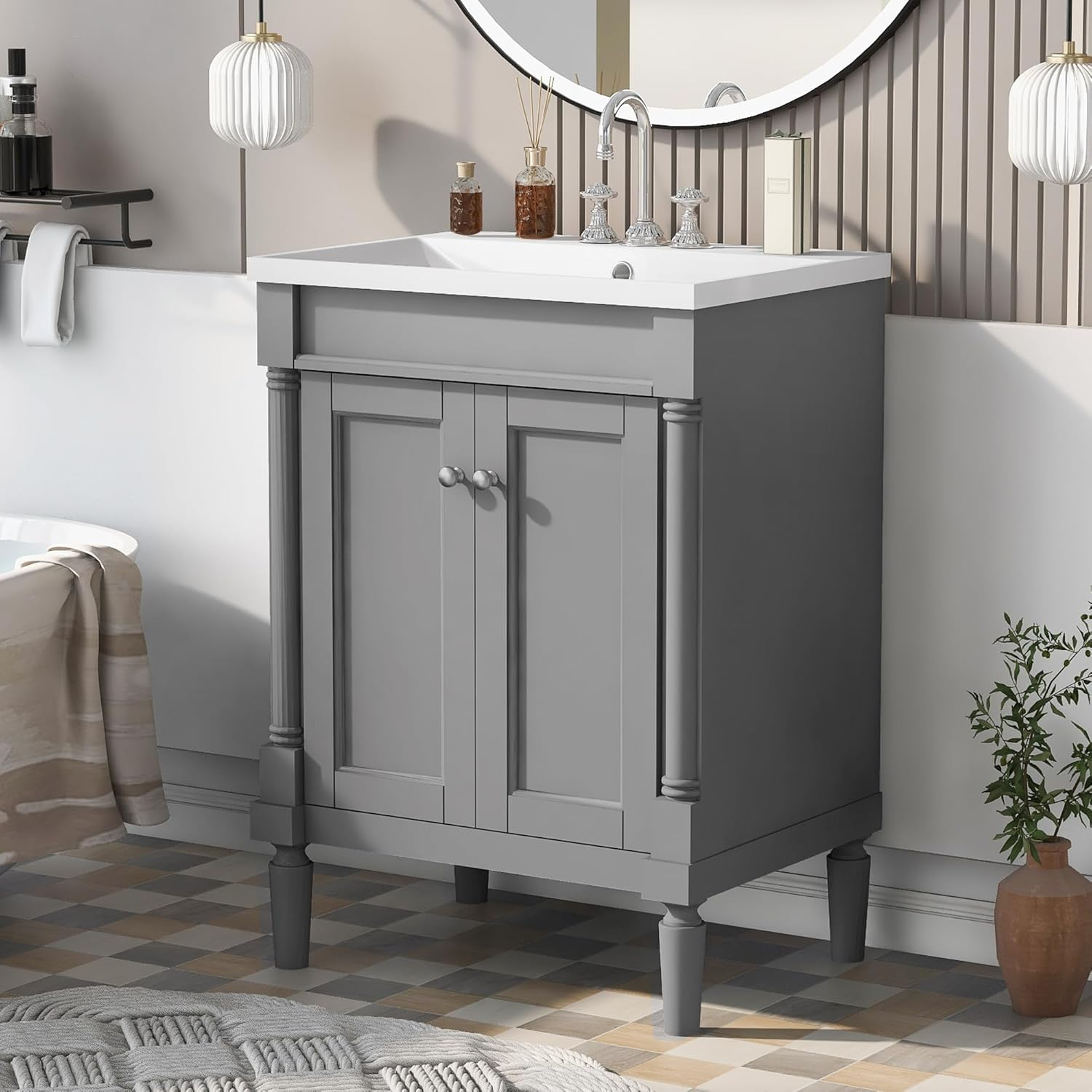 Amazon.com: Virubi 24" Bathroom Vanities With Single Sink Combo, Modern ... pertaining to The Evolution of Bathroom Storage Solutions from Classic to Contemporary