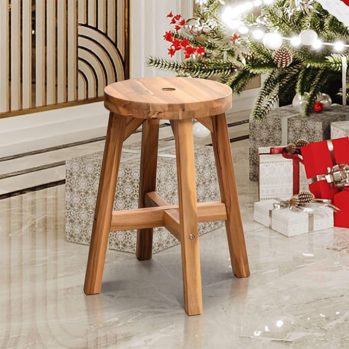 Amazon.com: Xmatch Wooden Stool, Solid Acacia Wood Stool (Round 18.2" H ... in Aeri Freestanding Wood Stool