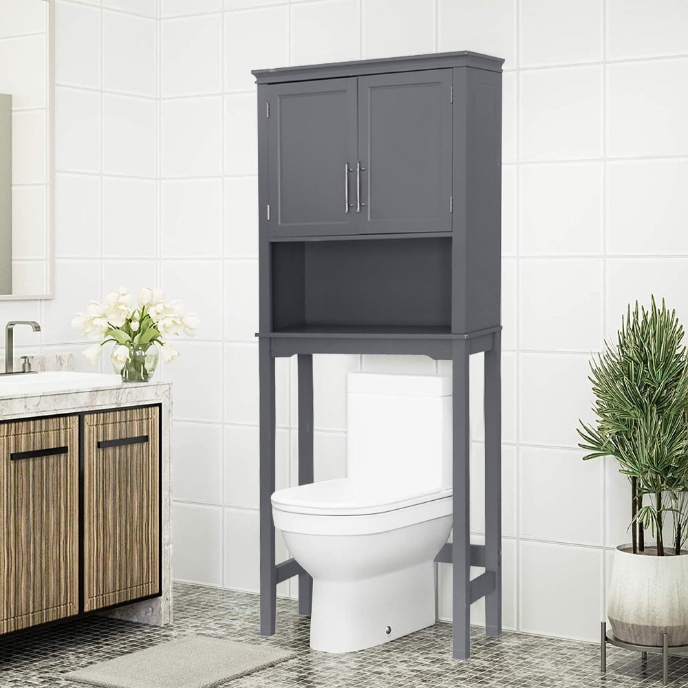 Bathroom Above Toilet Cabinet, Gray Mdf Storage Cabinet, Bathroom ... pertaining to 65" Tall Neutral Over-The-Toilet Bath Cabinet, Shelf And Two Doors