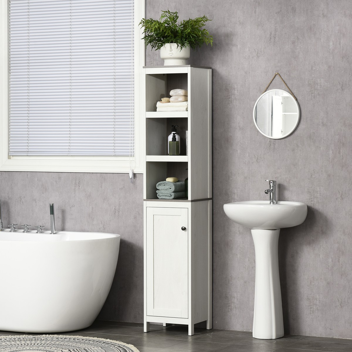 Bathroom Storage Tower Cabinet Bathroom Linen Cabinet Storage Tower throughout Newberry Tall Bathroom Storage Cabinet - Linen Tower, White