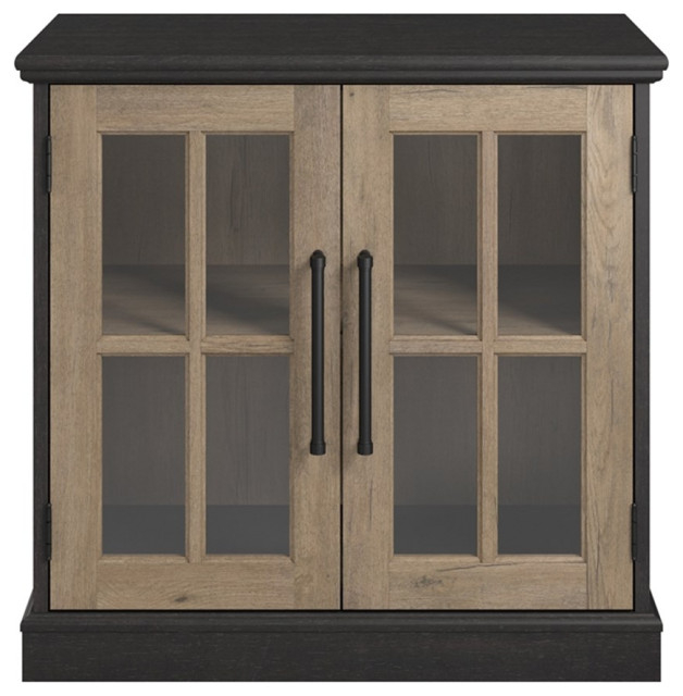 Bowery Hill 32W Storage Cabinet With Glass Doors In Black - Engineered ... for Bowery Hill Wood Wall Cabinet