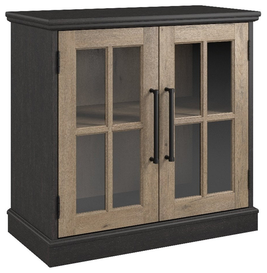 Bowery Hill 32W Storage Cabinet With Glass Doors In Black - Engineered ... pertaining to Bowery Hill Wood Wall Cabinet