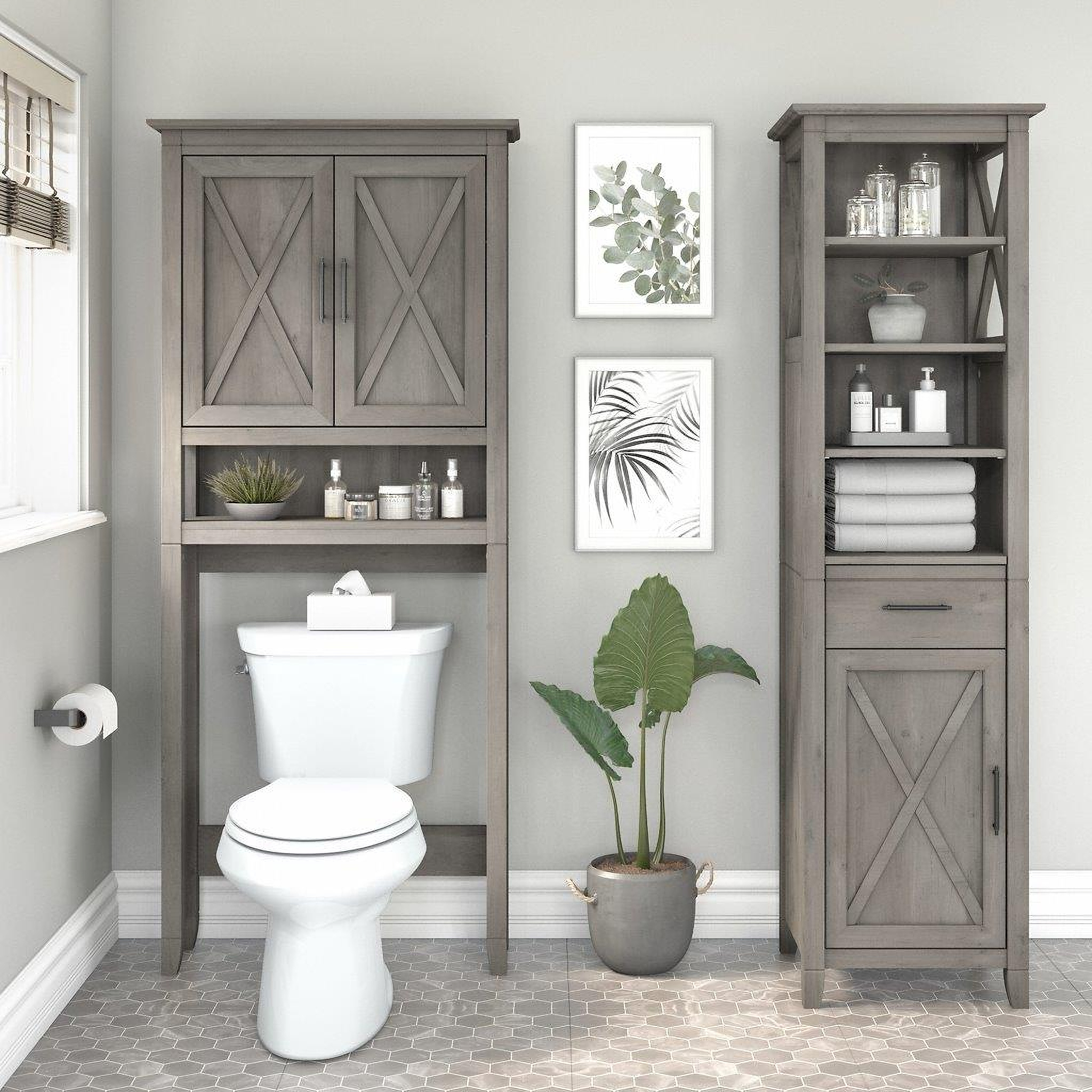 Bush Furniture Key West Tall Linen Cabinet And Over The Toilet Storage ... within Smart Storage Secrets for Coastal Bathroom Cabinets