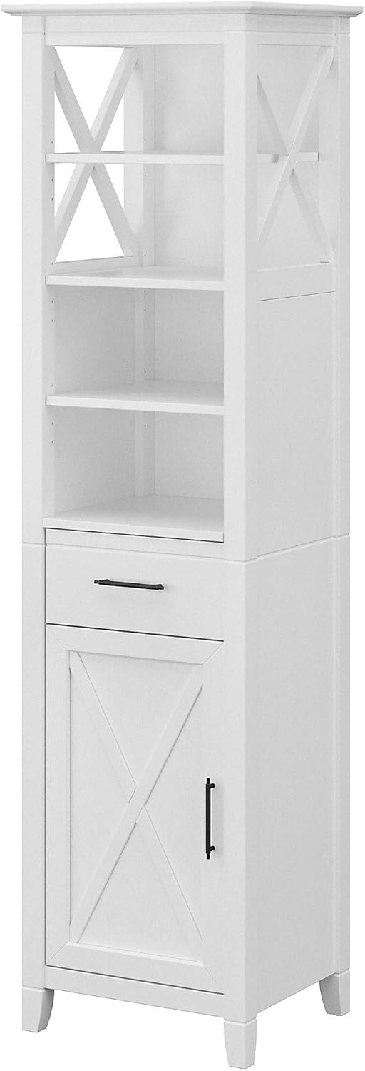 Buy Bush Furniture Key West Tall Bathroom Storage Cabinet, White Ash ... in Key West Bathroom Storage Cabinet