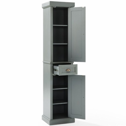 Crosley Furniture Seaside Tall Coastal Wooden Linen Cabinet In ... intended for Pemberly Row Coastal Wood Tall Cabinet In Distressed Gray/Gold