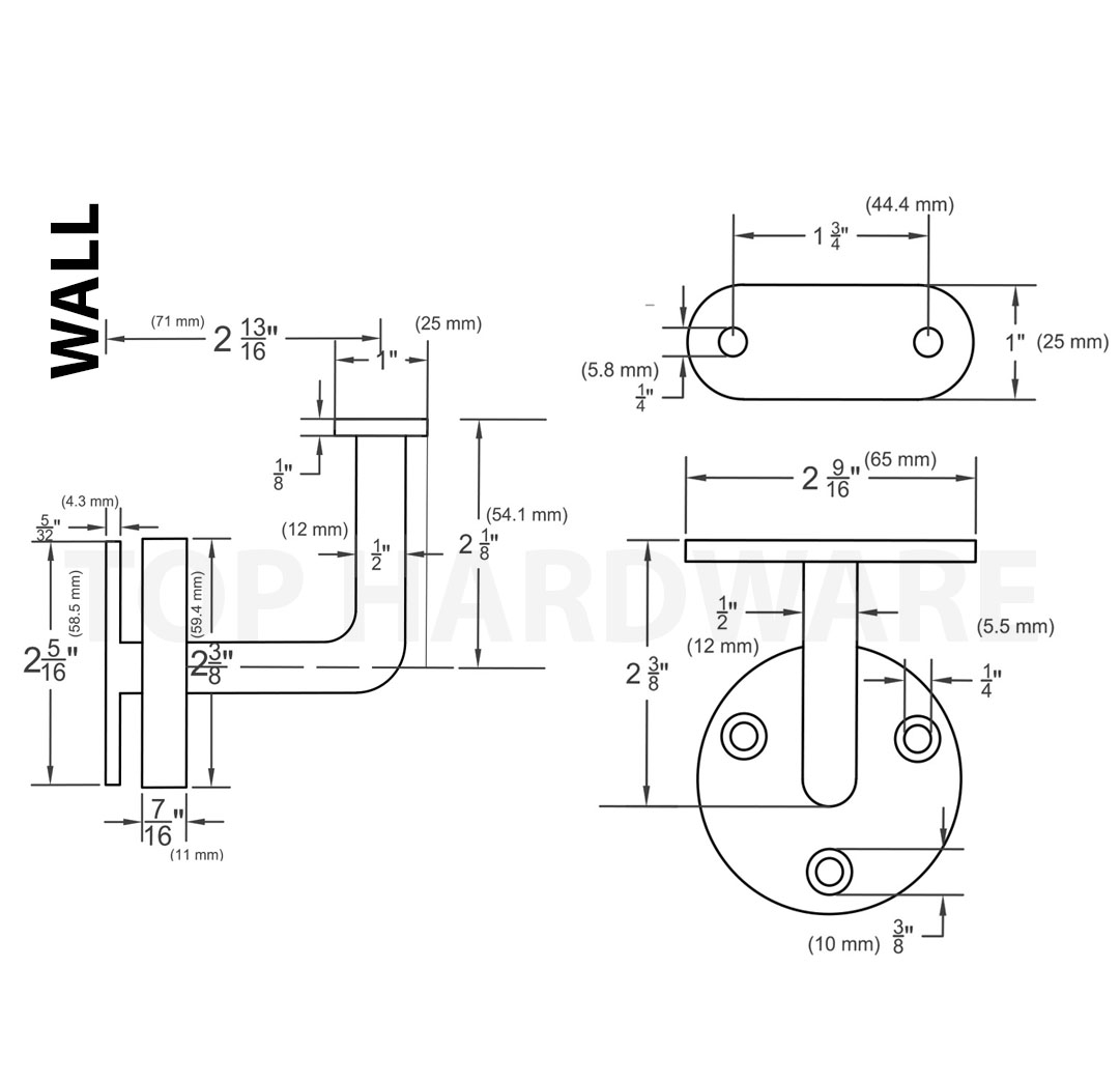 ⋆ Wall Mount Handrail Brackets, W/ Base Flange Cover in Whitehaus Bracketd72 Additional Wall Mount Brackets For Use W/ Whncd72