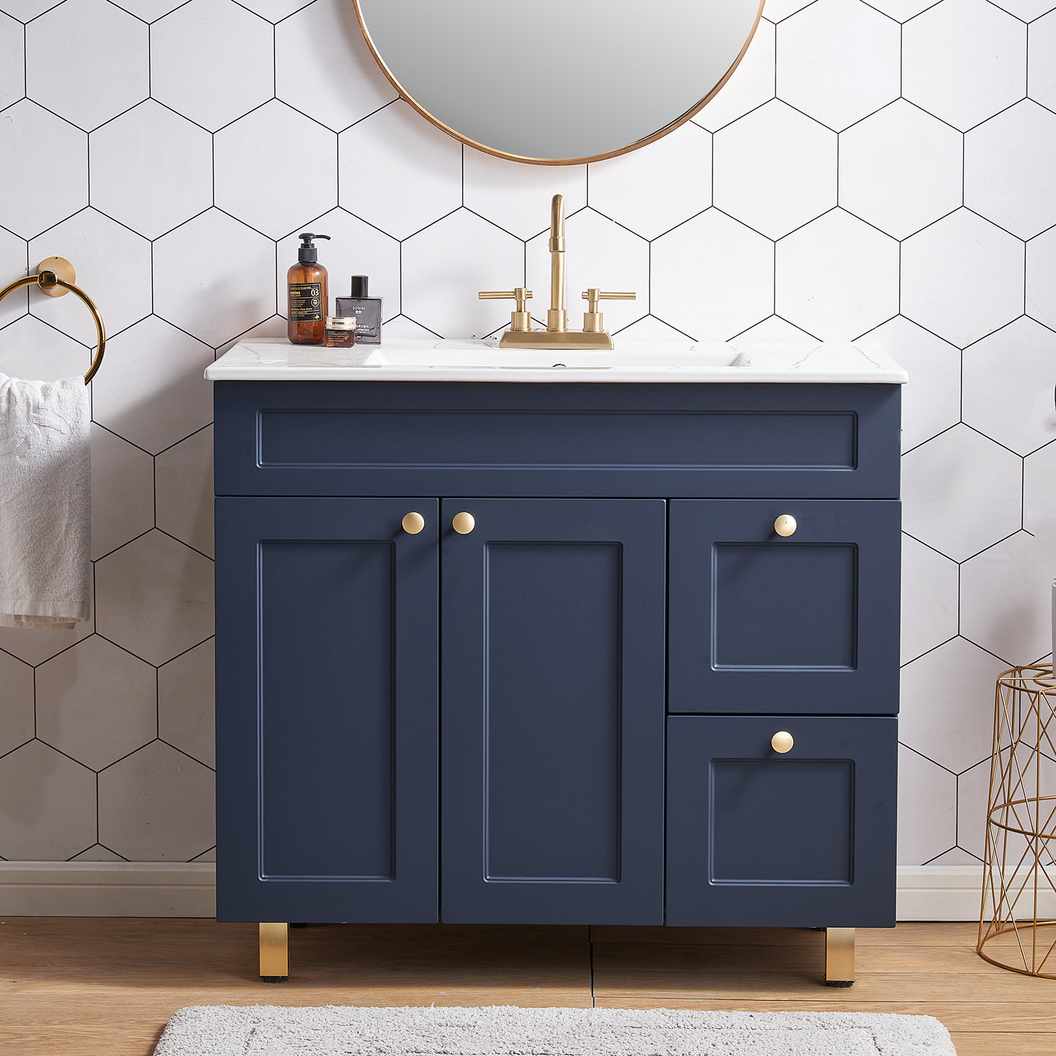 Ebern Designs Latay 36" Modern Blue Free-Standing Single Bathroom ... pertaining to Artisanal Techniques in Traditional Vanity Furniture Making