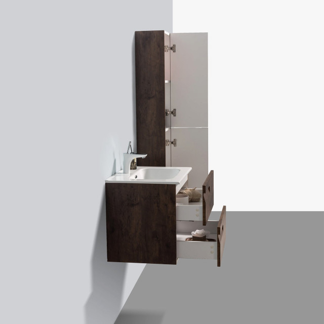 Eviva Joy 32" Rosewood Wall Mount Bathroom Vanity With White Integrated ... regarding Eviva Joy 12"Wx10"D Rosewood Wall-Mounted Linen Cabinet