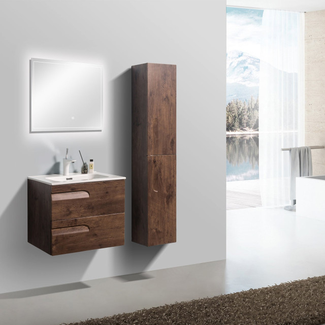 Eviva Joy 32" Rosewood Wall Mount Bathroom Vanity With White Integrated ... with regard to Eviva Joy 12"Wx10"D Rosewood Wall-Mounted Linen Cabinet