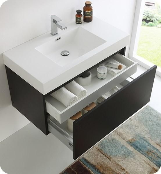Fresca Mezzo 36" Black Wall Hung Modern Bathroom Cabinet W/ Integrated ... with Maximizing Small Bathroom Space with Fresca FCB8008BW Mezzo Cabinet