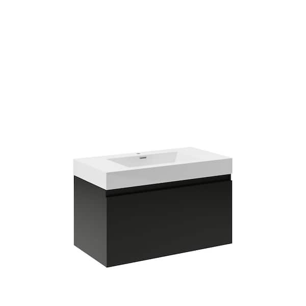 Fresca Mezzo 36 In. Modern Wall Hung Bath Vanity In Black With Vanity ... with regard to Maximizing Small Bathroom Space with Fresca FCB8008BW Mezzo Cabinet