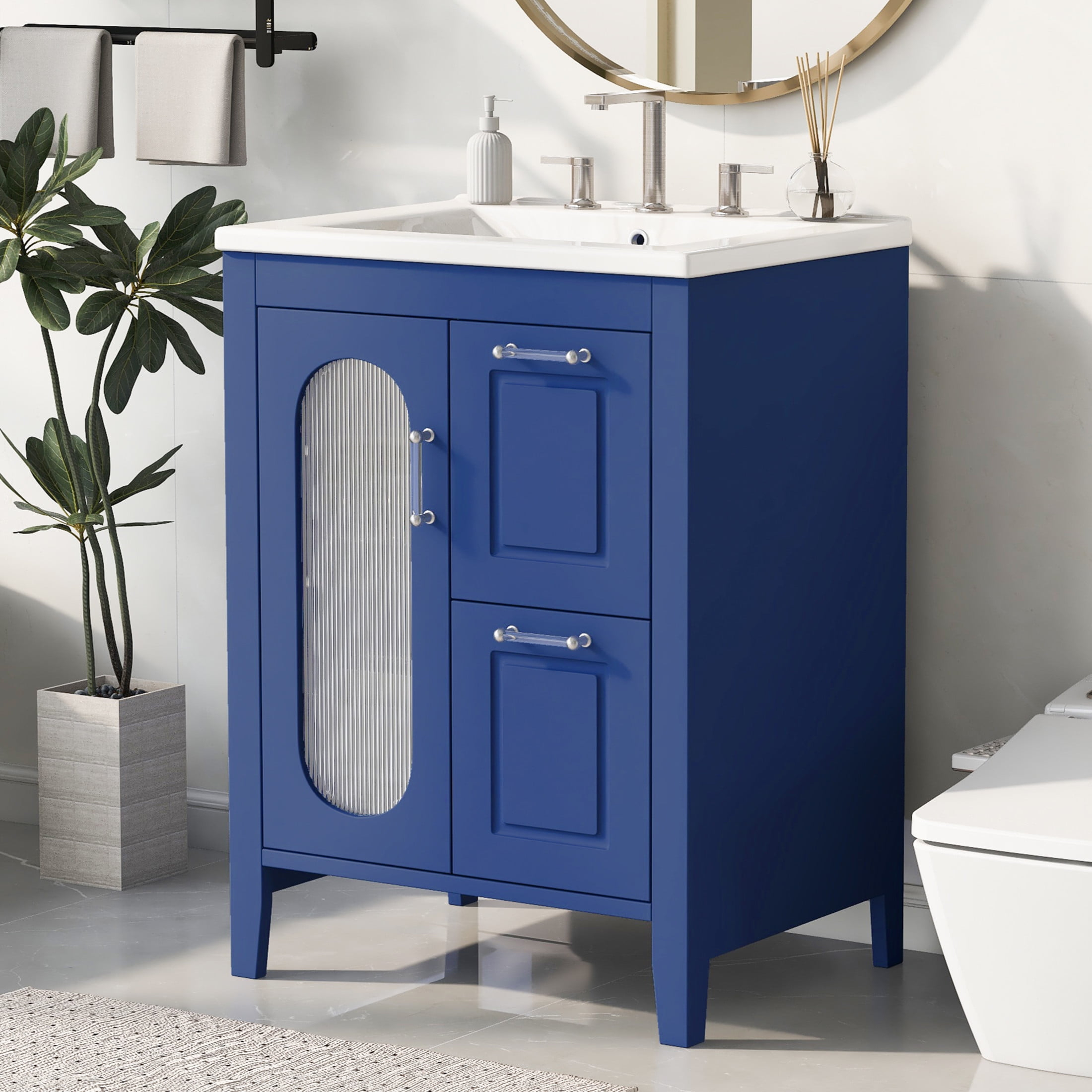 Gdf Studio 24" Bathroom Vanity With Sink, Glass Door, 2 Drawers ... within Gdf Studio 24"W Bathroom Storage Cabinet