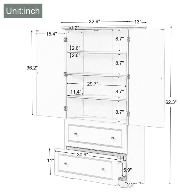 Gdf Studio 32"W Bathroom Storage Cabinet, Adjustable Shelves & Two ... intended for Gdf Studio 24"W Bathroom Storage Cabinet