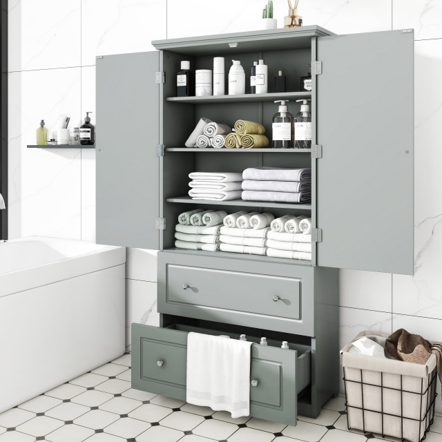 Gdf Studio 32"W Bathroom Storage Cabinet, Adjustable Shelves & Two ... with regard to Gdf Studio 24"W Bathroom Storage Cabinet
