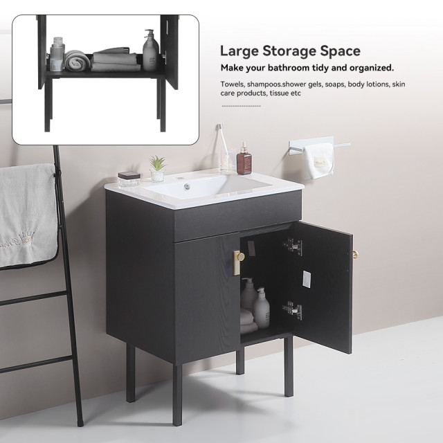 Gewnee 24" Bathroom Vanity With Metal Leg - Contemporary - Bathroom ... for Gewnee Modern Bathroom Cabinet
