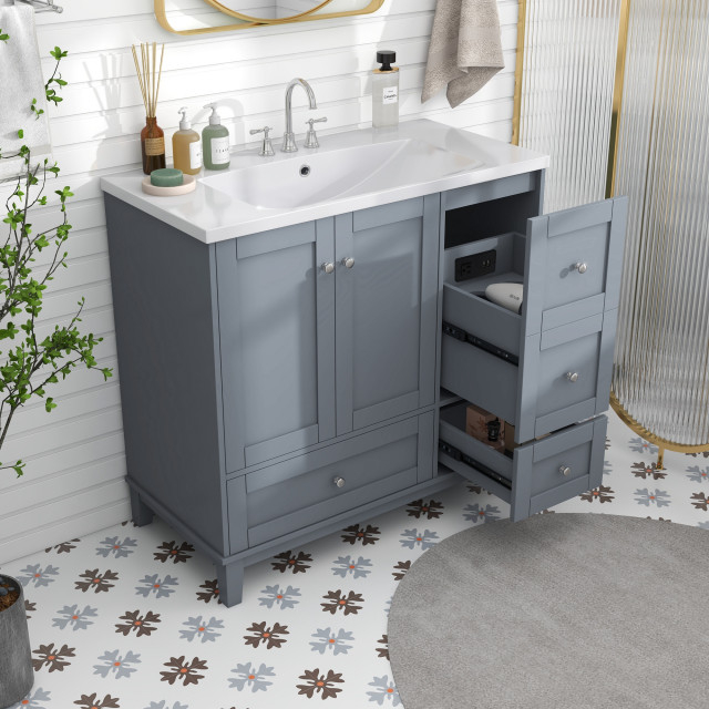 Gewnee 36" Modern Bathroom Vanity With Usb Charging - Transitional ... with regard to Space-Saving Solutions Gewnee Modern Bathroom Cabinets for Urban Living