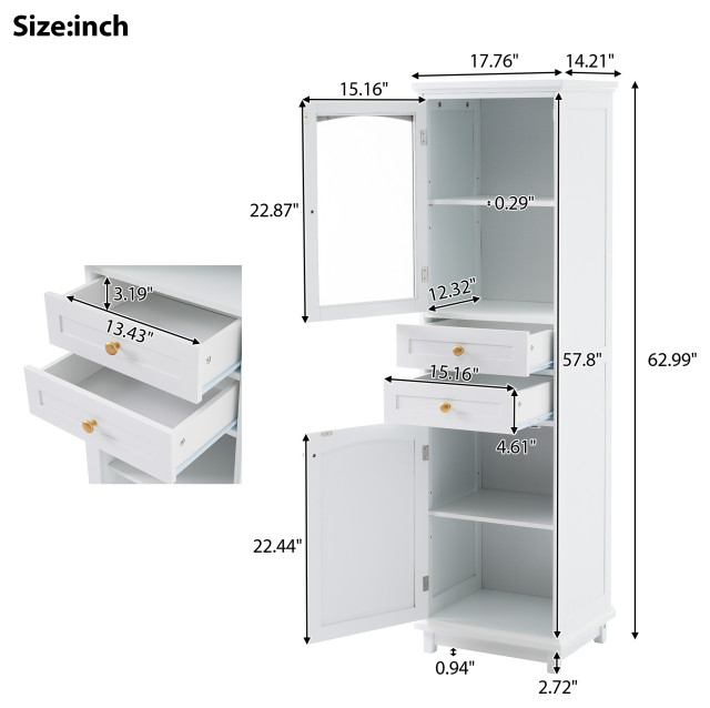 Gewnee 63" Tall Bathroom Storage Cabinet With Glass Doors - Modern ... with regard to Space-Saving Solutions Gewnee Modern Bathroom Cabinets for Urban Living
