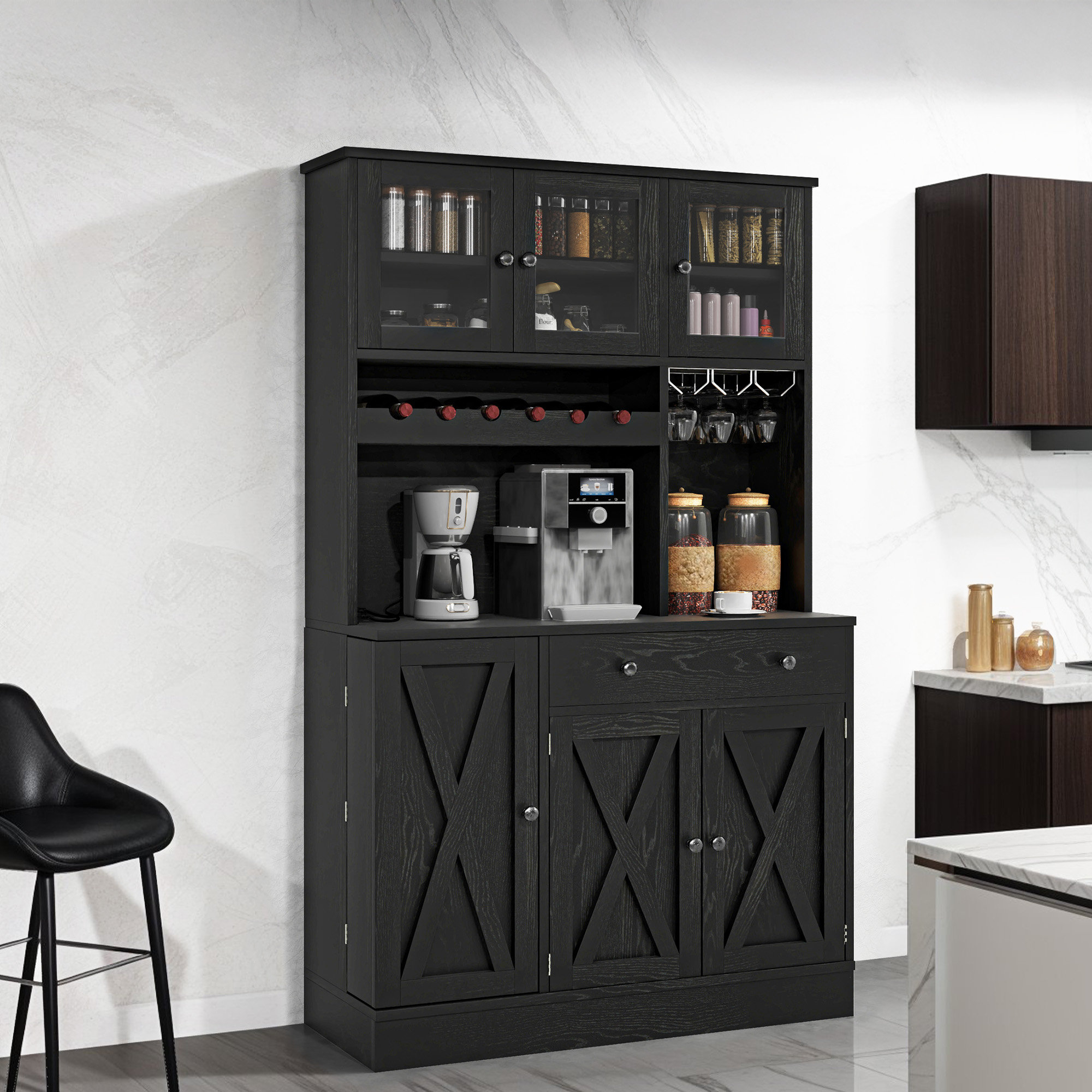 Gracie Oaks 71'' Kitchen Pantry Storage Cabinet Buffet Cabinet With ... within Design Tips for Incorporating 71 Side Cabinets Into Any Room Layout