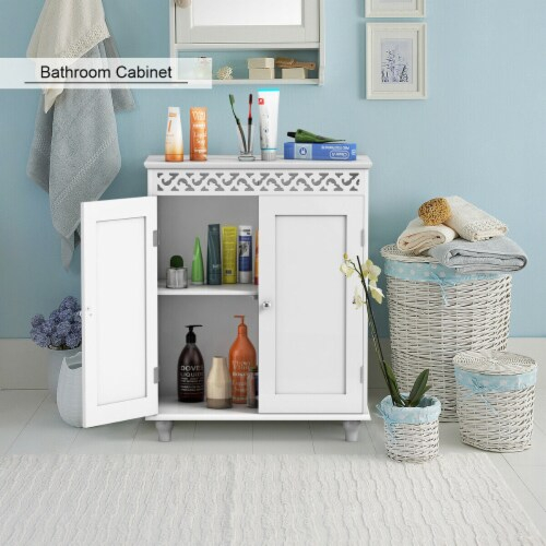 Gymax White Wooden 2 Door Bathroom Cabinet Storage Cupboard 2 Shelves ... regarding Attractive 2-Door Bathroom Storage Floor Cabinet