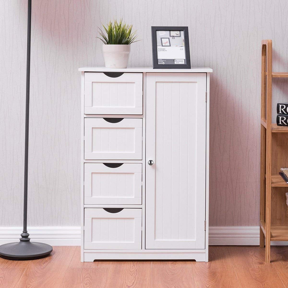 Ktaxon Wooden Bathroom Floor Cabinet, Side Storage Organizer With 4 ... regarding Beautiful White Wood Bathroom Storage Floor Cabinet