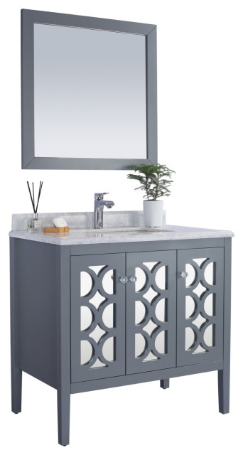 Mediterraneo, 36" Gray Cabinet With White Carrara Marble Countertop ... intended for Mediterraneo, 24" Gray Cabinet