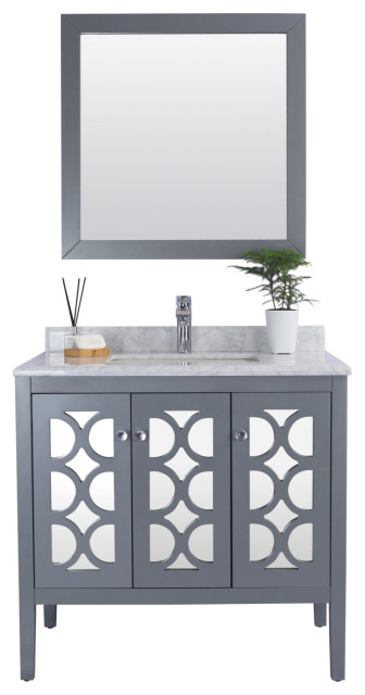 Mediterraneo, 36" Gray Cabinet With White Carrara Marble Countertop ... pertaining to How Mediterranean Architecture Shapes Modern Design Trends