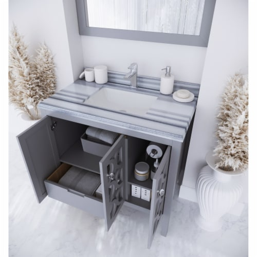 Mediterraneo - 36 - Grey Cabinet + White Stripes Marble Countertop, 1 ... in Mediterraneo, 24" Gray Cabinet