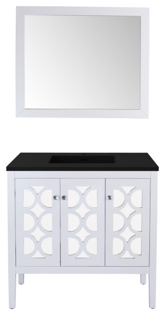 Mediterraneo 36" White Bathroom Vanity With Matte Black Solid Surface ... throughout Mediterraneo, 36" White Cabinet