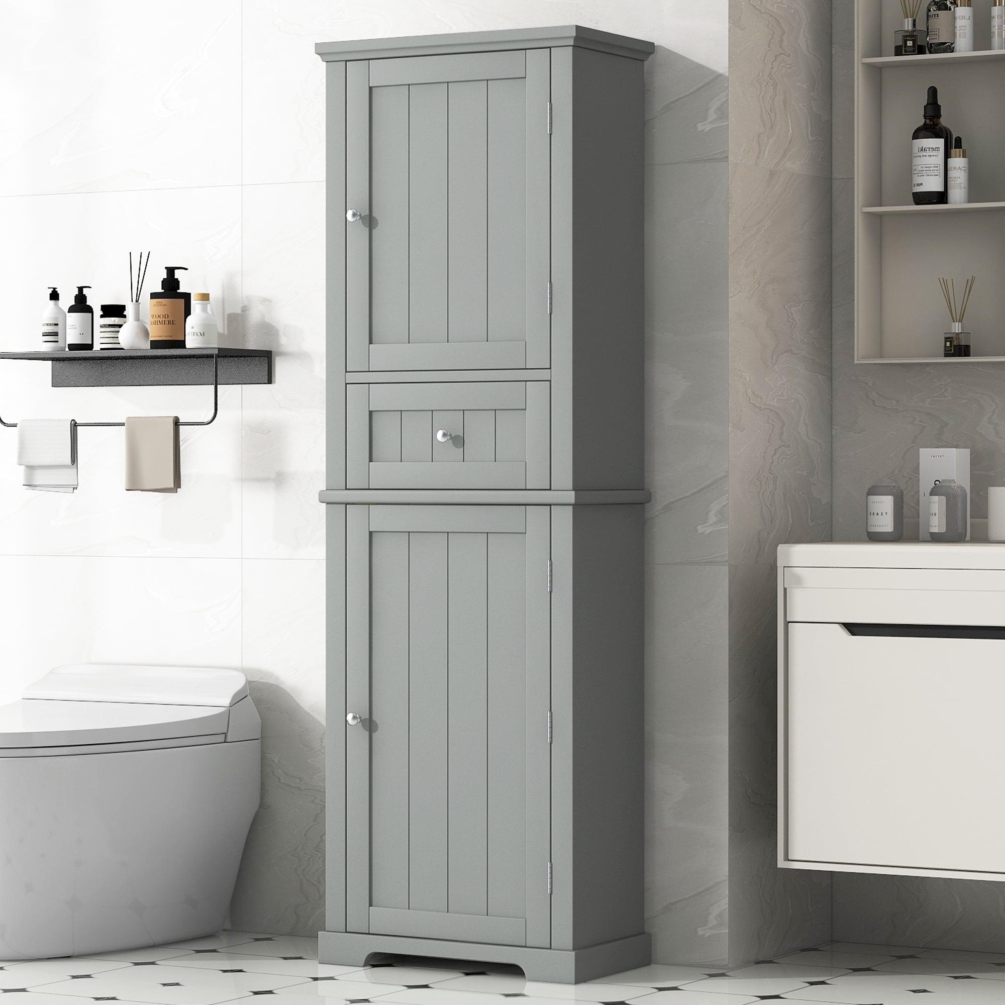 Modern Tall Bathroom Cabinet, Wood Freestanding Storage Cabinet ... with Expert analysis of Gewnee 63 inch bathroom storage cabinet construction quality