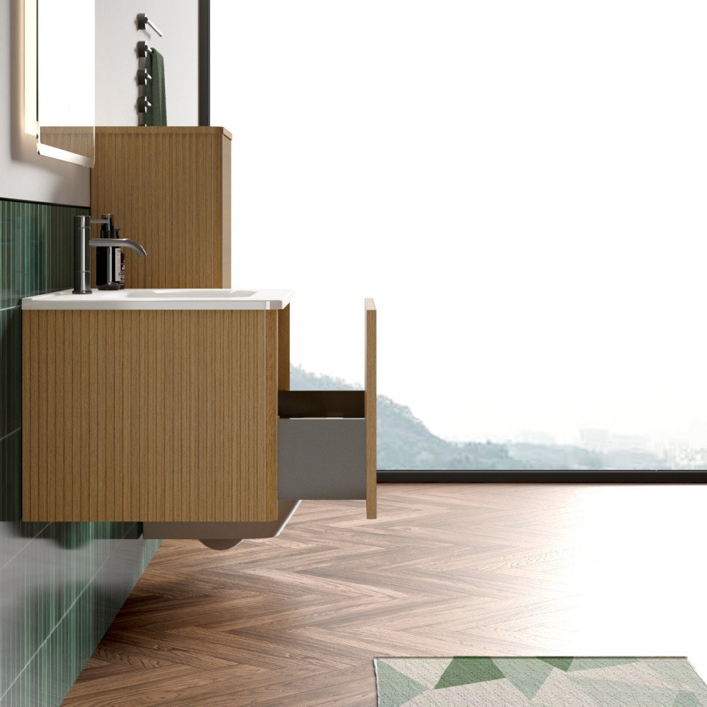Modern Wall Mounted Bath Vanity, Integrated Sink, 30"W - Transitional ... for Space-Saving Solutions: Maximizing Small Bathroom Potential with Wall Vans