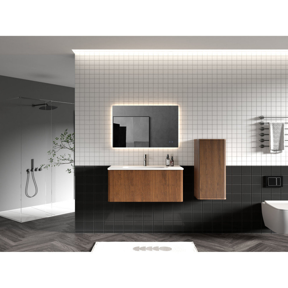 Modern Wall Mounted Bath Vanity, Integrated Sink, 36"W - Transitional ... in Space-Saving Solutions: Maximizing Small Bathroom Potential with Wall Vans