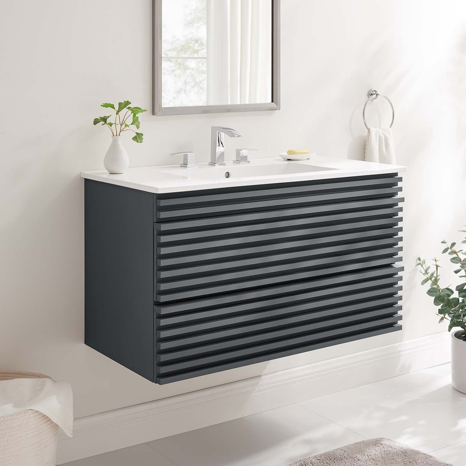 Modway Render 36" Wall-Mount Bathroom Vanity In Gray White - Walmart.com pertaining to The Hidden Details That Make or Break a Bathroom Cabinet