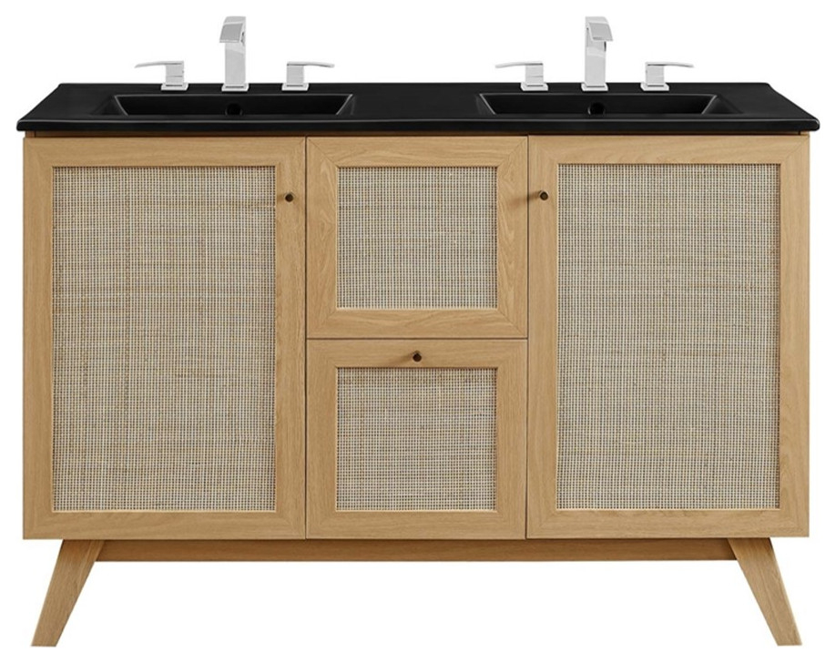 Modway Soma 48" Double Sink Modern Wood Bathroom Vanity In Oak And ... in Understanding bathroom vanity dimensions and layout considerations