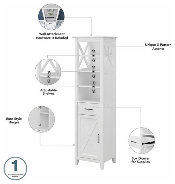 Pemberly Row Tall Bathroom Storage Cabinet In White Ash - Engineered ... inside How Pemberly Row Linen Cabinet in White Enhances Home Organization