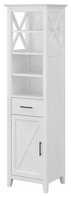 Pemberly Row Tall Bathroom Storage Cabinet In White Ash - Engineered ... with regard to Pemberly Row Linen Cabinet In White